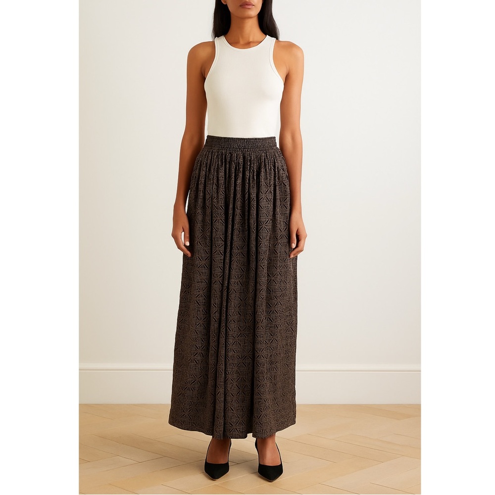 Elizabeth McKay Hong Kong Silk Maxi Skirt Black Gold Metro Print Women’s size 4 - Picture 1 of 12